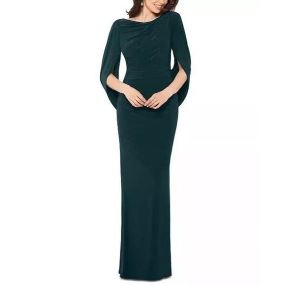 Betsy & Adam Dresses & Skirts - Betsy & Adam Long Jersey Ruched Drape Back Formal Gown sz 14 Forest Green